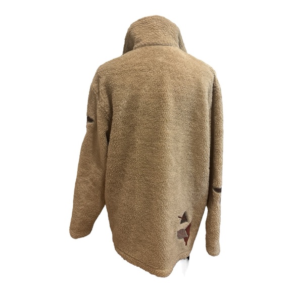 90s TEDDI TAN FLEECE JACKET AUTUMN THEMED LEAVES ACORNS APPLIQUES COTTAGECORE L - Picture 4 of 6